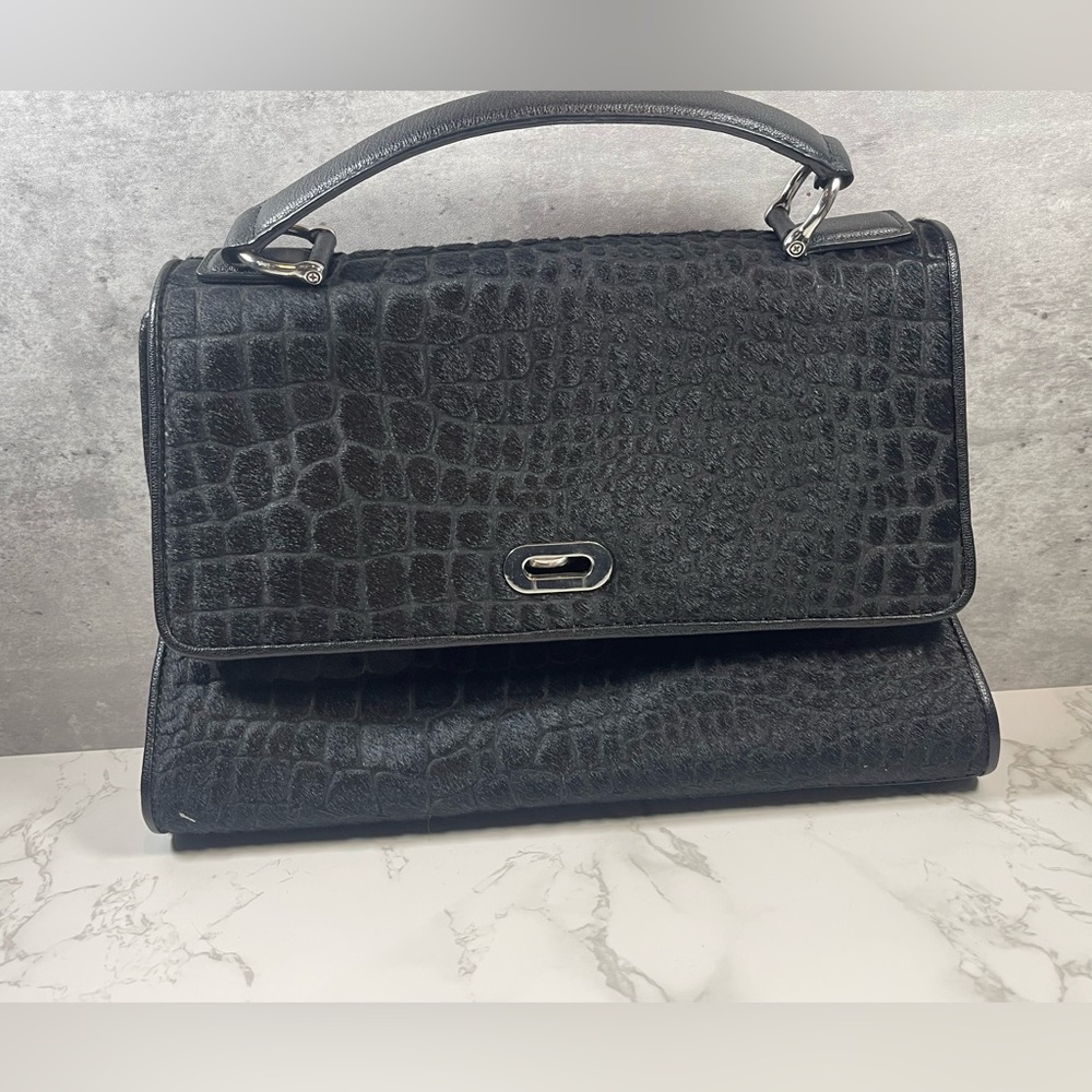 Talbots black calf fur and leather